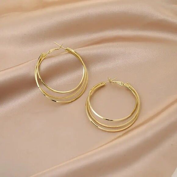 Triple Hoop Earrings, 18k Gold Plated - Picture 1 of 1